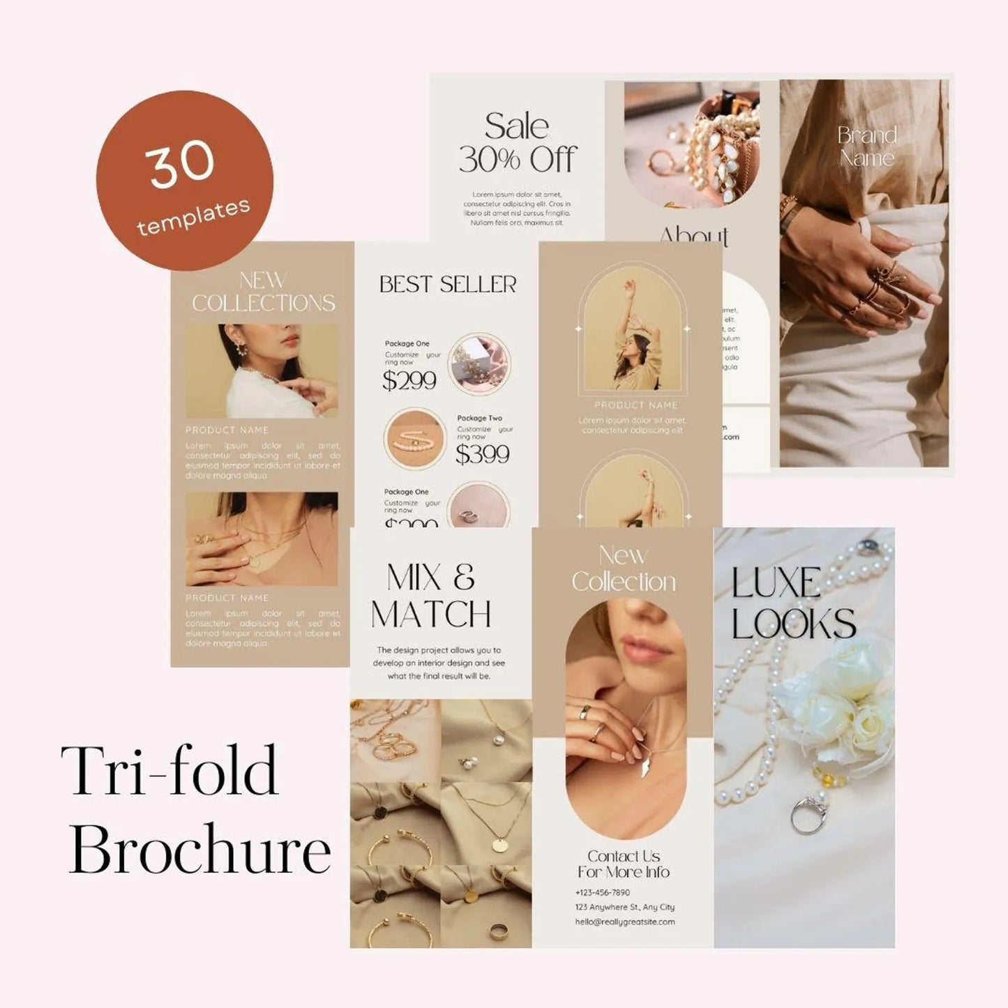 Jewelry Branding Kit, Brand Stationary Bundle, Beige Aesthetic Jewelry kit, Editable Canva Template, Branding kit for Jewelry Business