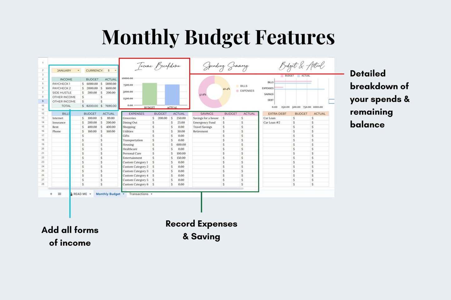 Monthly Budget Tracker Template - Google Sheets