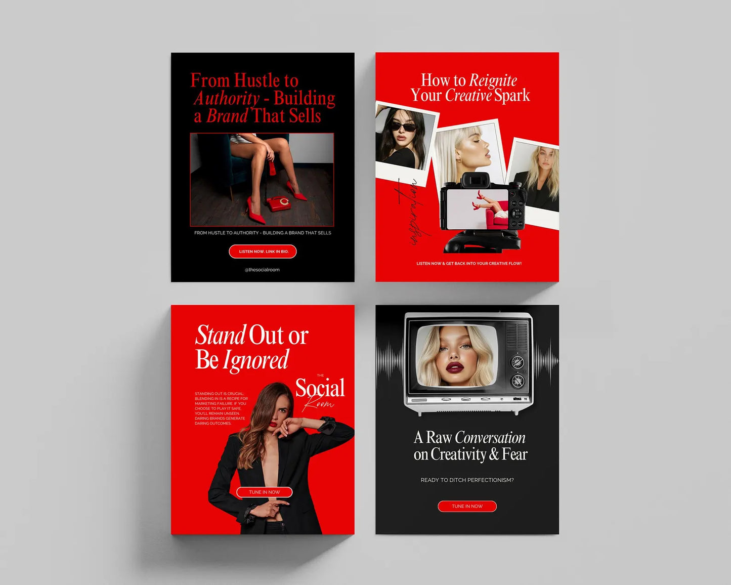 Podcast Bold Red Instagram Posts Using This Brand Style Theme