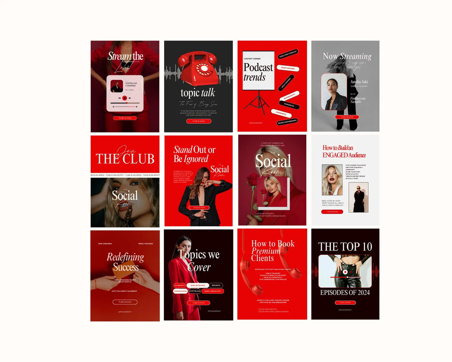 Podcast Bold Red Instagram Posts Using This Brand Style Theme