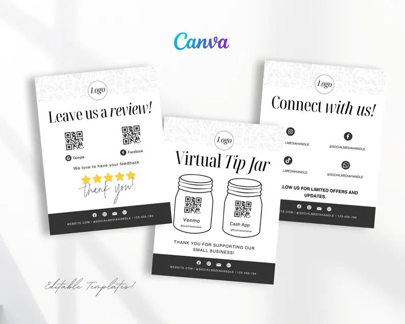 Scan to pay Forms Printable, Virtual tip jar, Leave us a review form, Business signs, Editable Canva Template