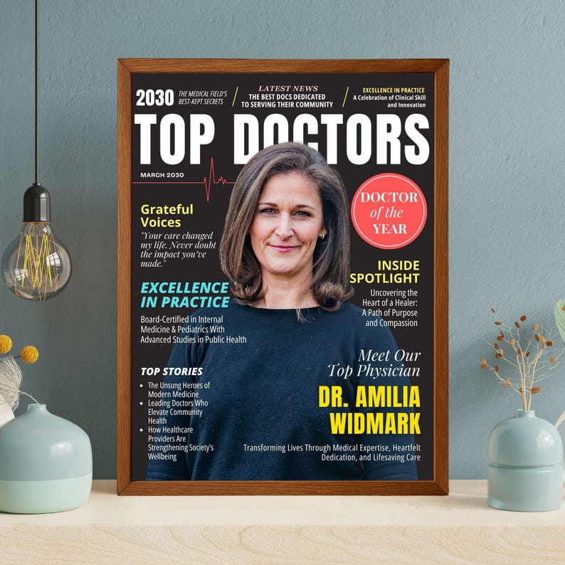 Doctor Magazine Cover, Doctor Retirement Gift, Men and Women Gifts for Doctor, Editable in Canva