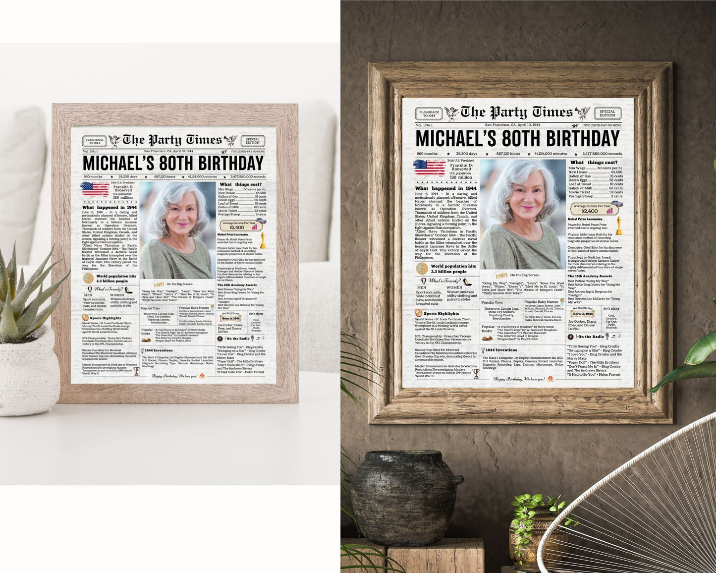 Personalized Newspaper Poster, 25th-80th, Perfect for Birthday and Anniversary Gifts,  Made-to-order download