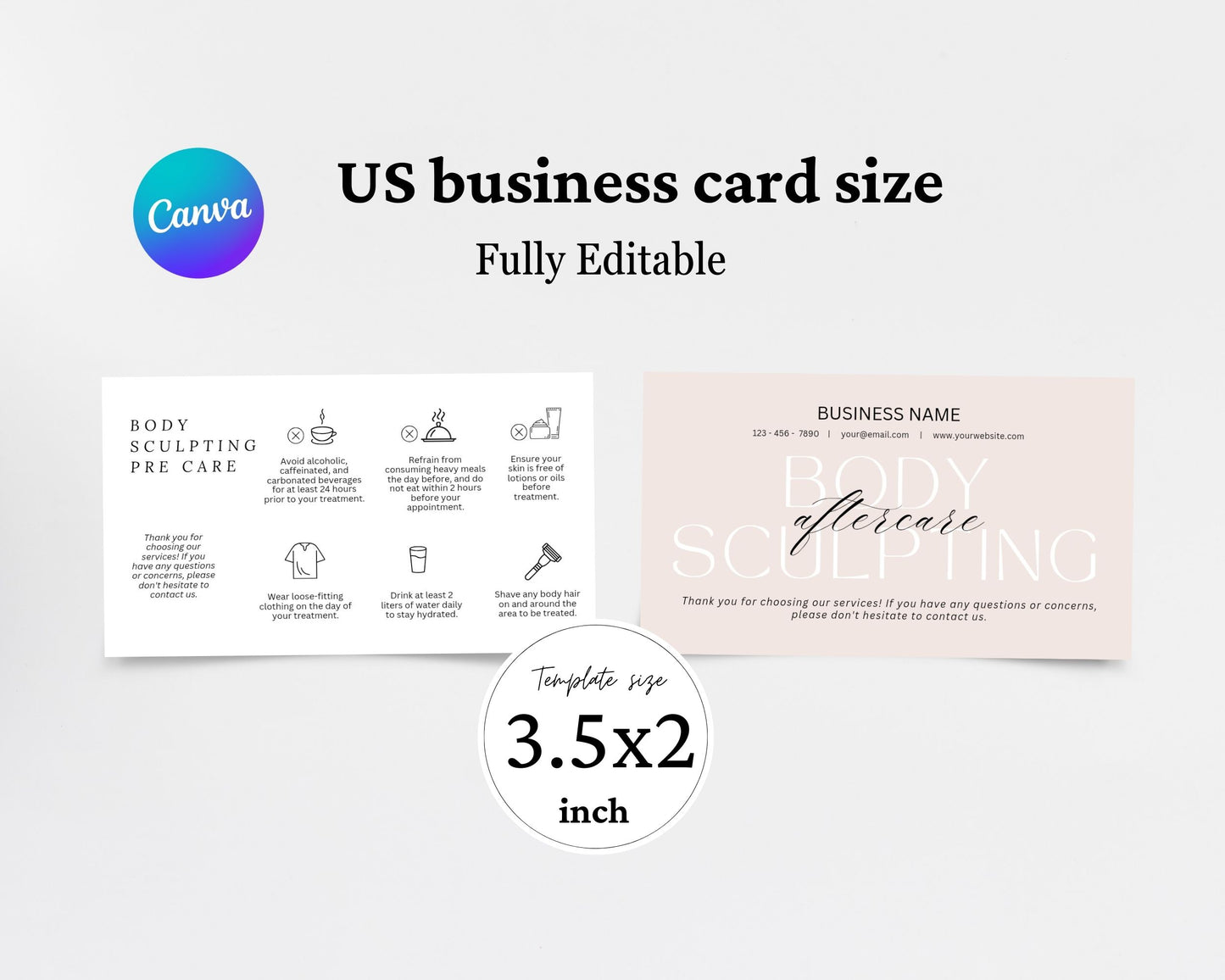 Body Sculpting Care Card, Aftercare Card, Edit in Canva