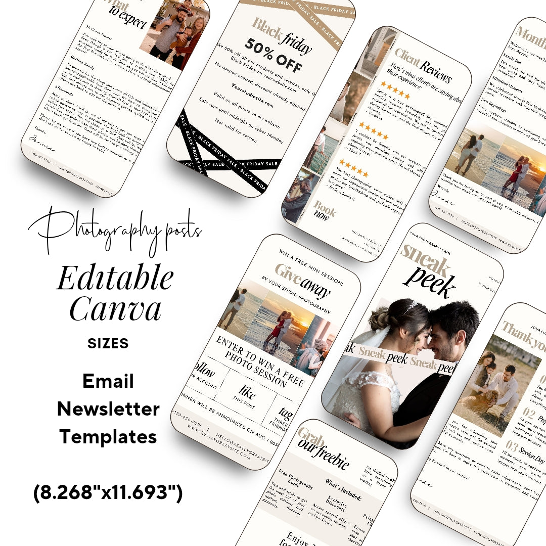 Photography Email Newsletter Templates, Photographer Email Newsletter Post, Edit in Canva