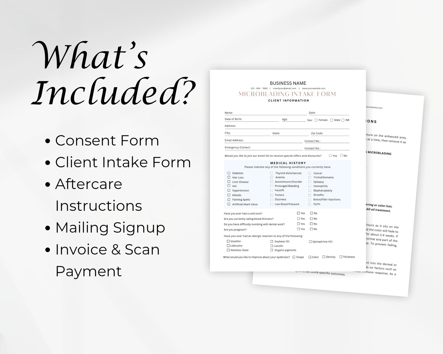 Microblading Form, Consultation form, Client consent form, Editable Canva templates