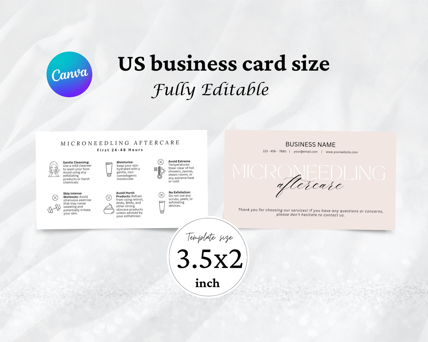 Microneedling Care Card, Aftercare Card, Edit in Canva