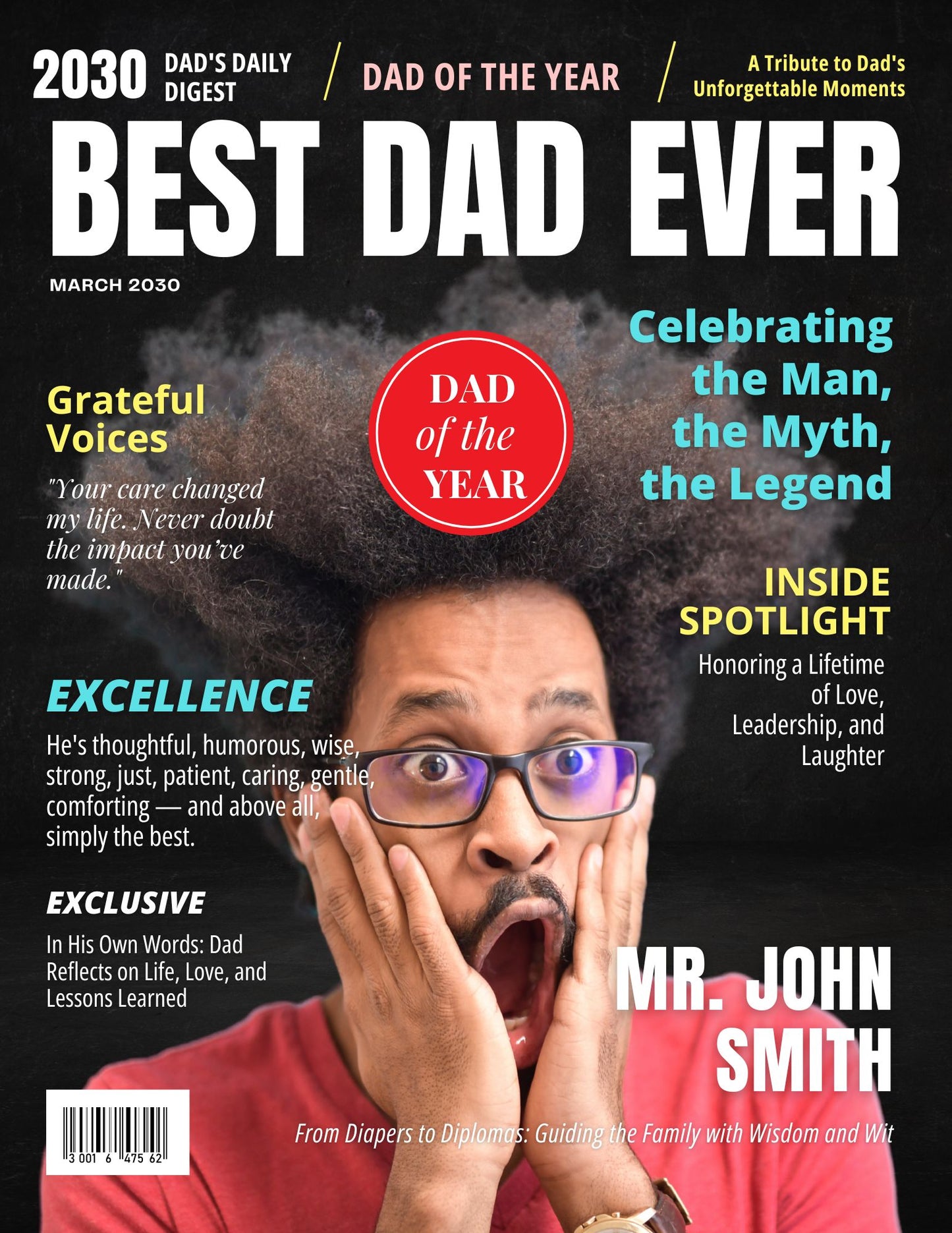 Magazine Cover Poster, Birthday or Retirement Gift, Men and Women Gifts for Dad, Man of the Year, Editable in Canva