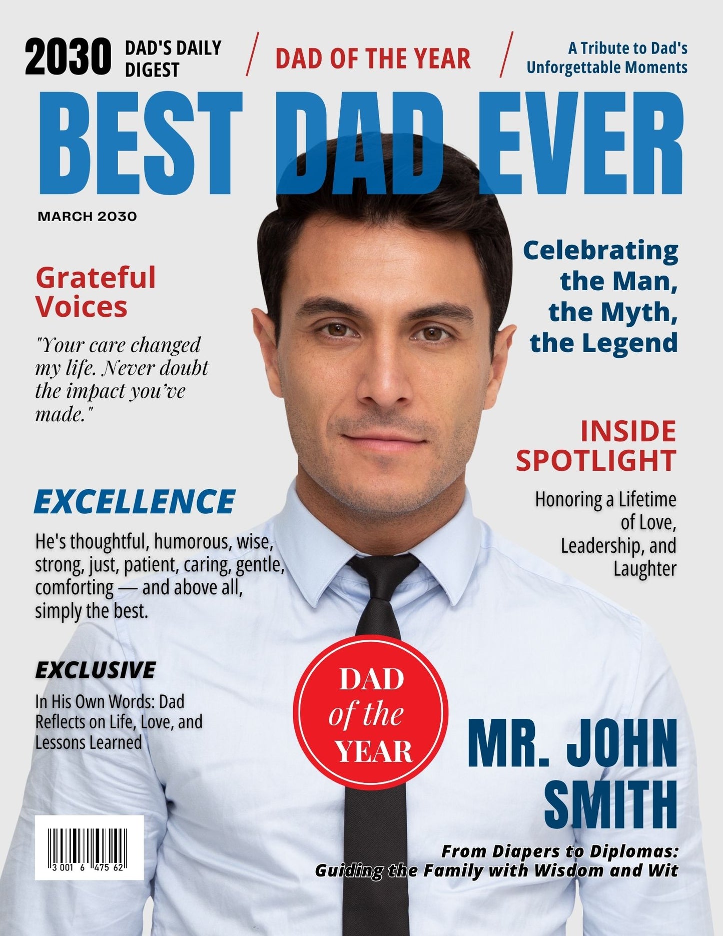 Magazine Cover Poster, Birthday or Retirement Gift, Men and Women Gifts for Dad, Man of the Year, Editable in Canva