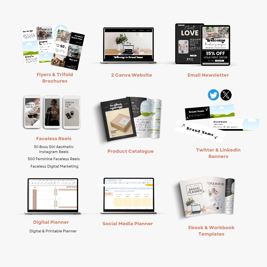 Editable Bright Branding Kit, DIY Canva Modern Black Grey theme, Thank You Business Cards, Social Media Post, Websites, 1000+ templates