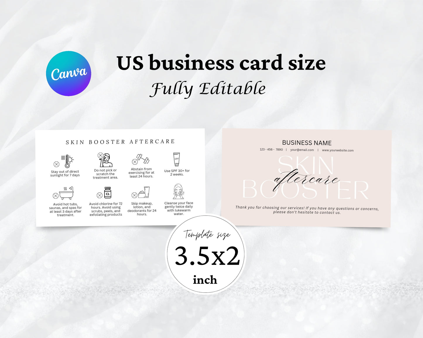 Skin Booster Care Card, Aftercare Card, Edit in Canva