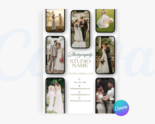 Photography Pricing Guide, Wedding Photography Price List, Edit in Canva - PDP19