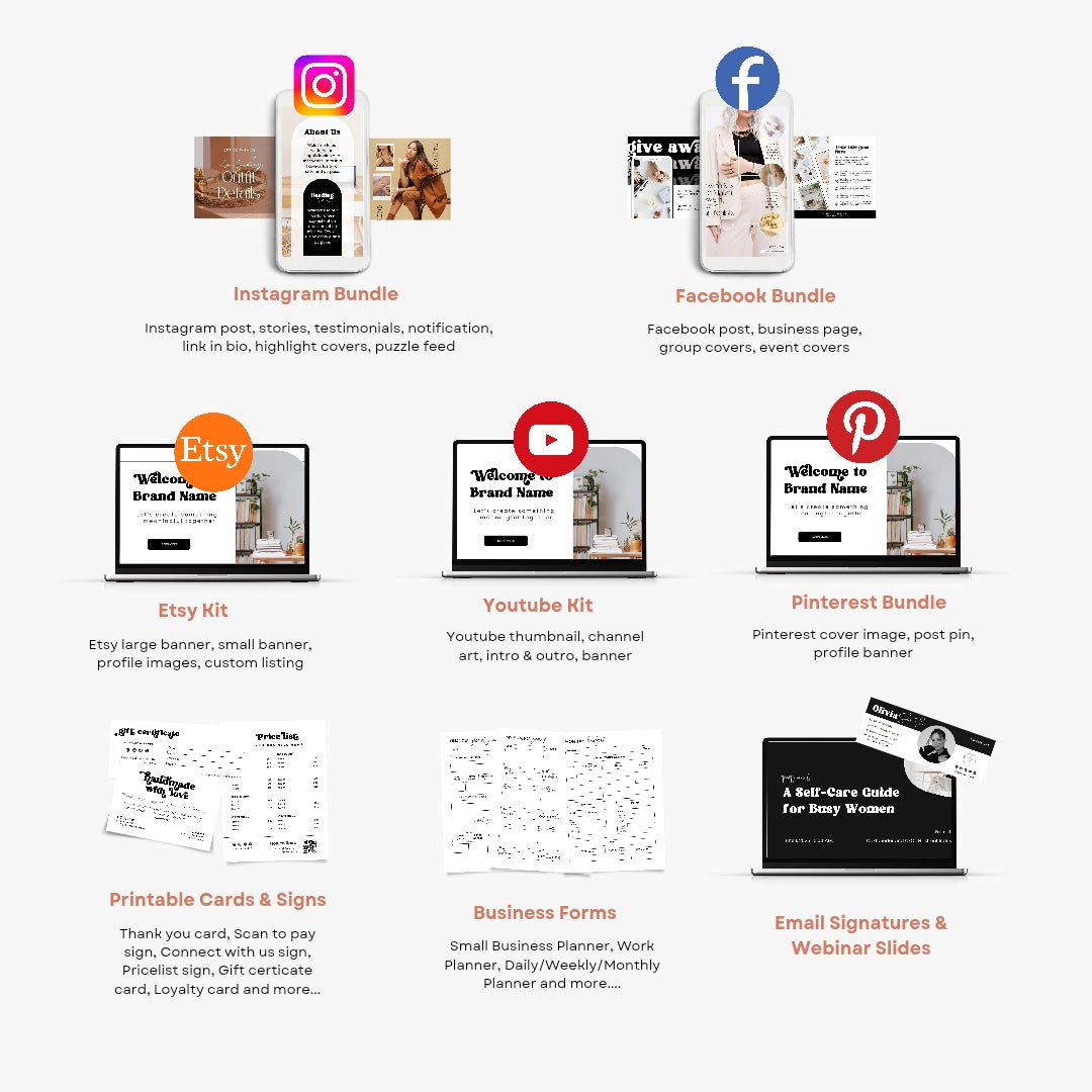 Editable Bright Branding Kit, DIY Canva Modern Black Grey theme, Thank You Business Cards, Social Media Post, Websites, 1000+ templates