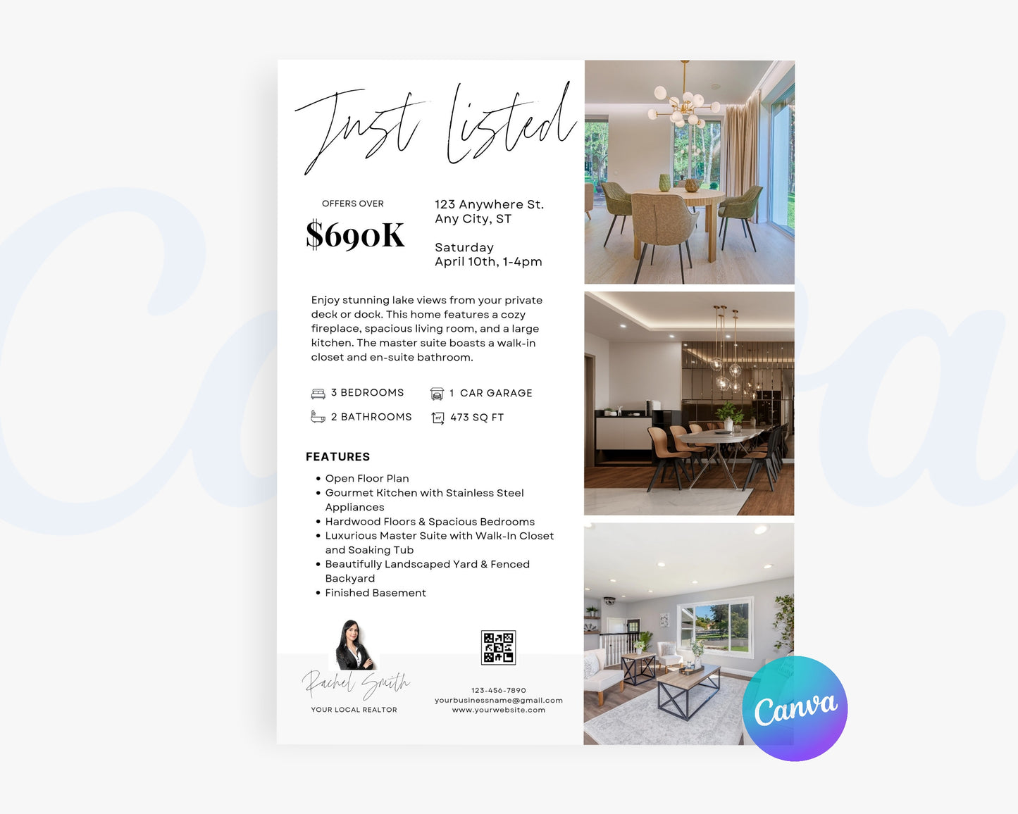 Real Estate Flyers, For Sale Flyer Marketing Flyer, Open Listing, Edit in Canva - REDF03