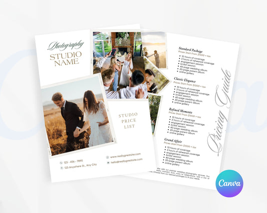 Photography Pricing Guide, Wedding Photography Price List, Edit in Canva - PDP17