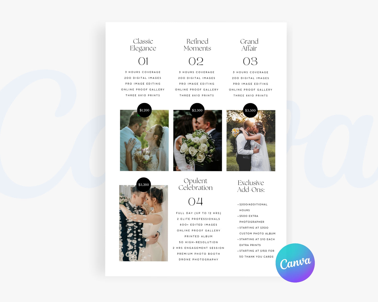 Photography Pricing Guide, Wedding Photography Price List, Edit in Canva - PDP10