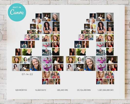 EDITABLE 44 Years Photo Collage, 82 Photos, Canva, DIGITAL