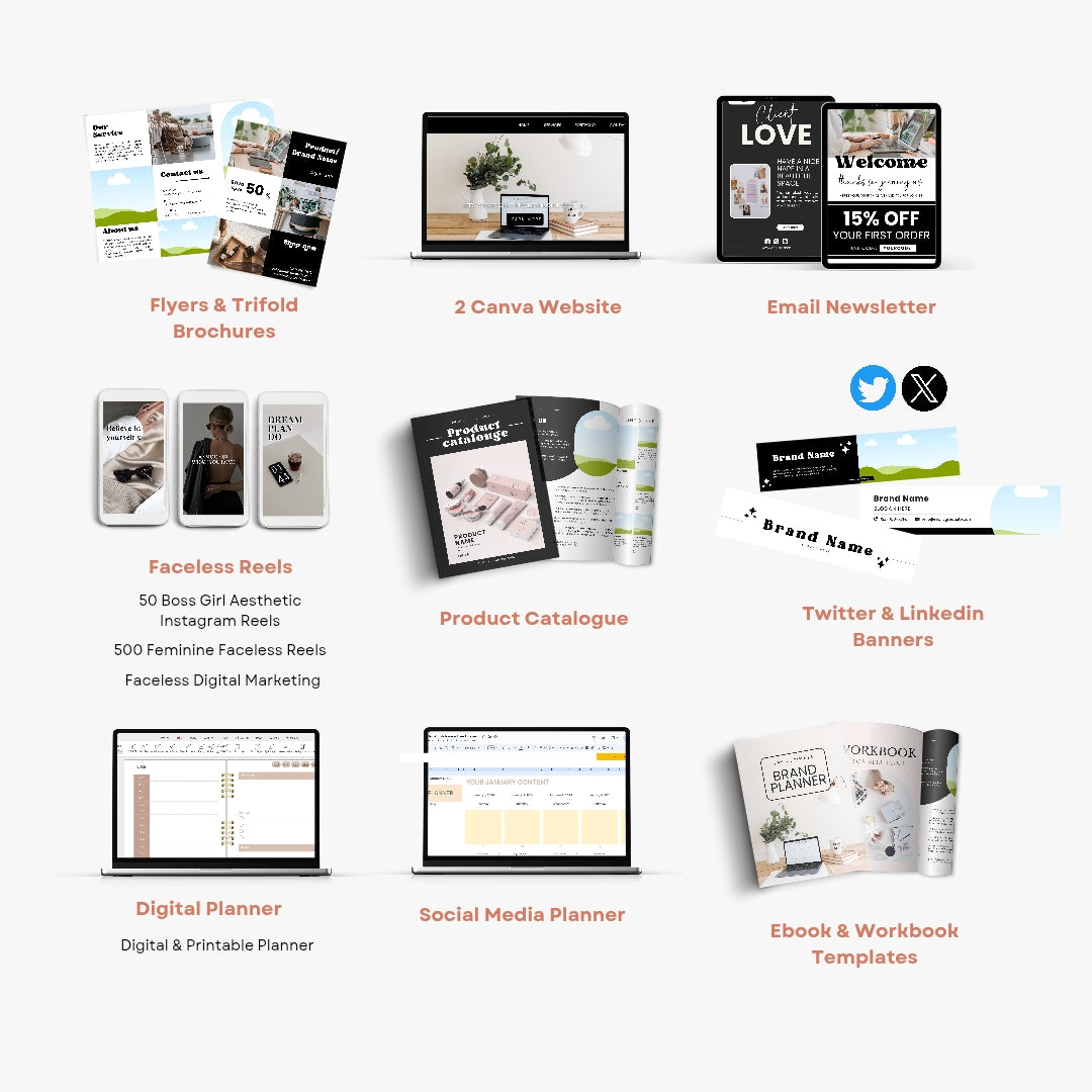 Editable Dream Branding Kit, DIY Canva Modern Black Grey theme, Thank You Business Cards, Social Media Post, Websites, 1000+ templates