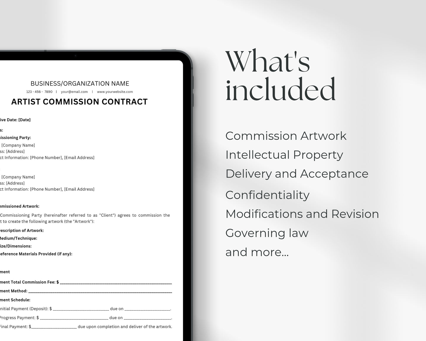 Artist Commission Contract Printable Form, Edit in Canva, Digital