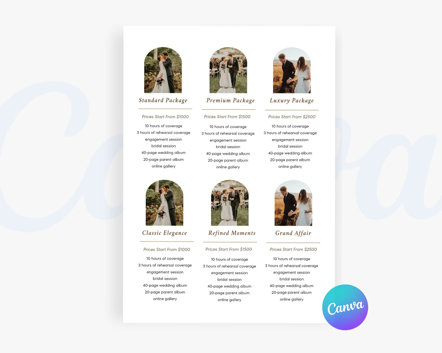 Photography Pricing Guide, Wedding Photography Price List, Edit in Canva - PDP16