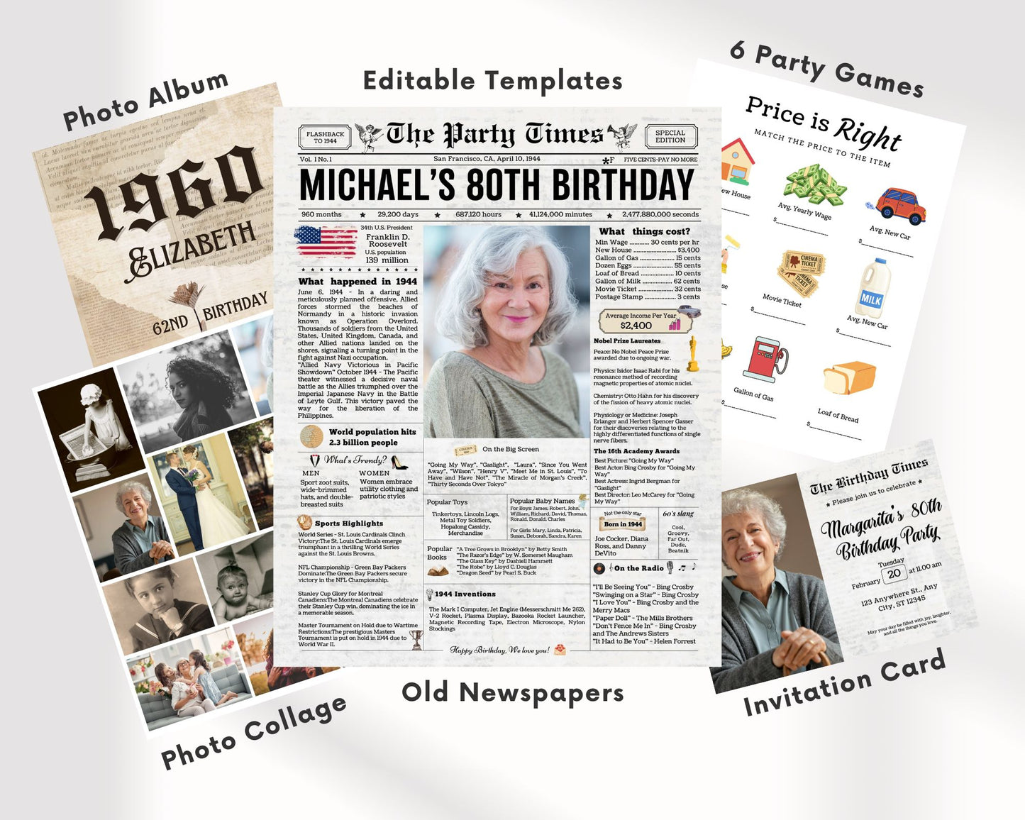 73rd Birthday Vintage Newspaper, EDITABLE Birthday Posters, Printable Newspaper Birthday Gifts, Canva