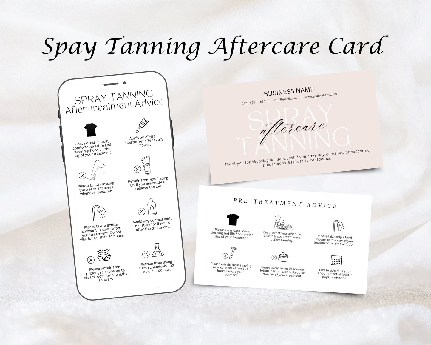 Spray Tanning Care Card, Aftercare Card, Edit in Canva