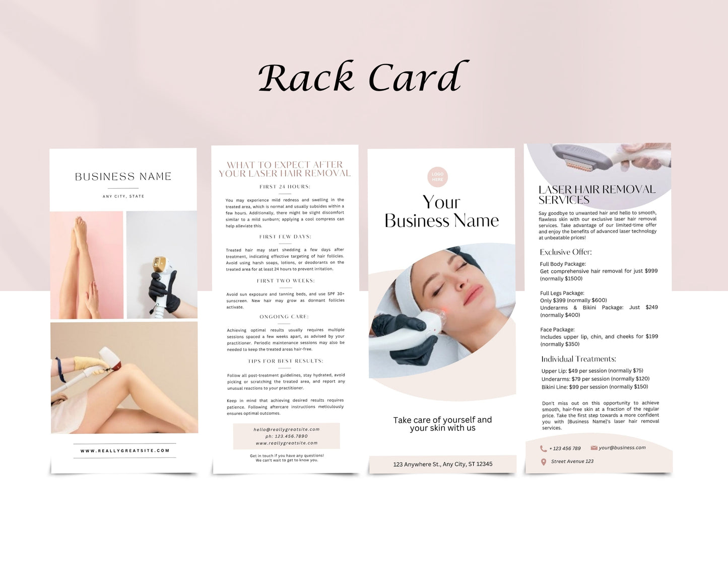 Laser Hair Removal Form, Consultation form, Client consent form, Loyalty Card, Business Card, Editable Canva templates, Aftercare Card