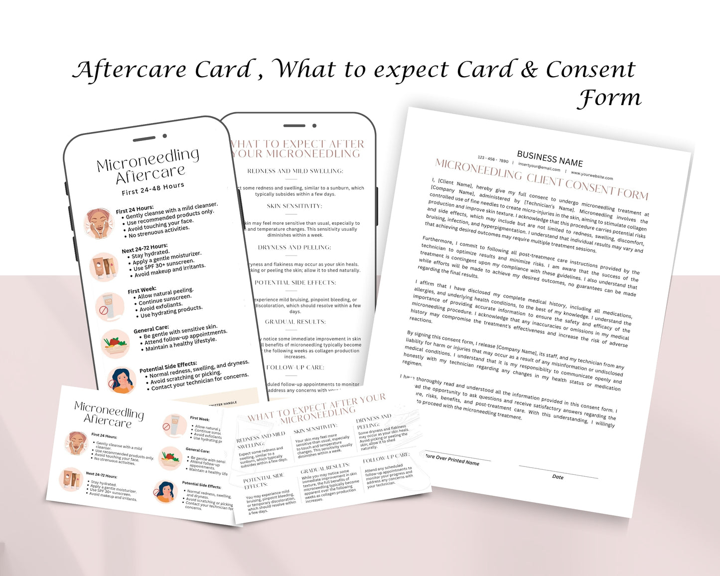 Microneedling Form, Consultation form, Client consent form, Loyalty Card, Business Card, Editable Canva templates, Aftercare Card