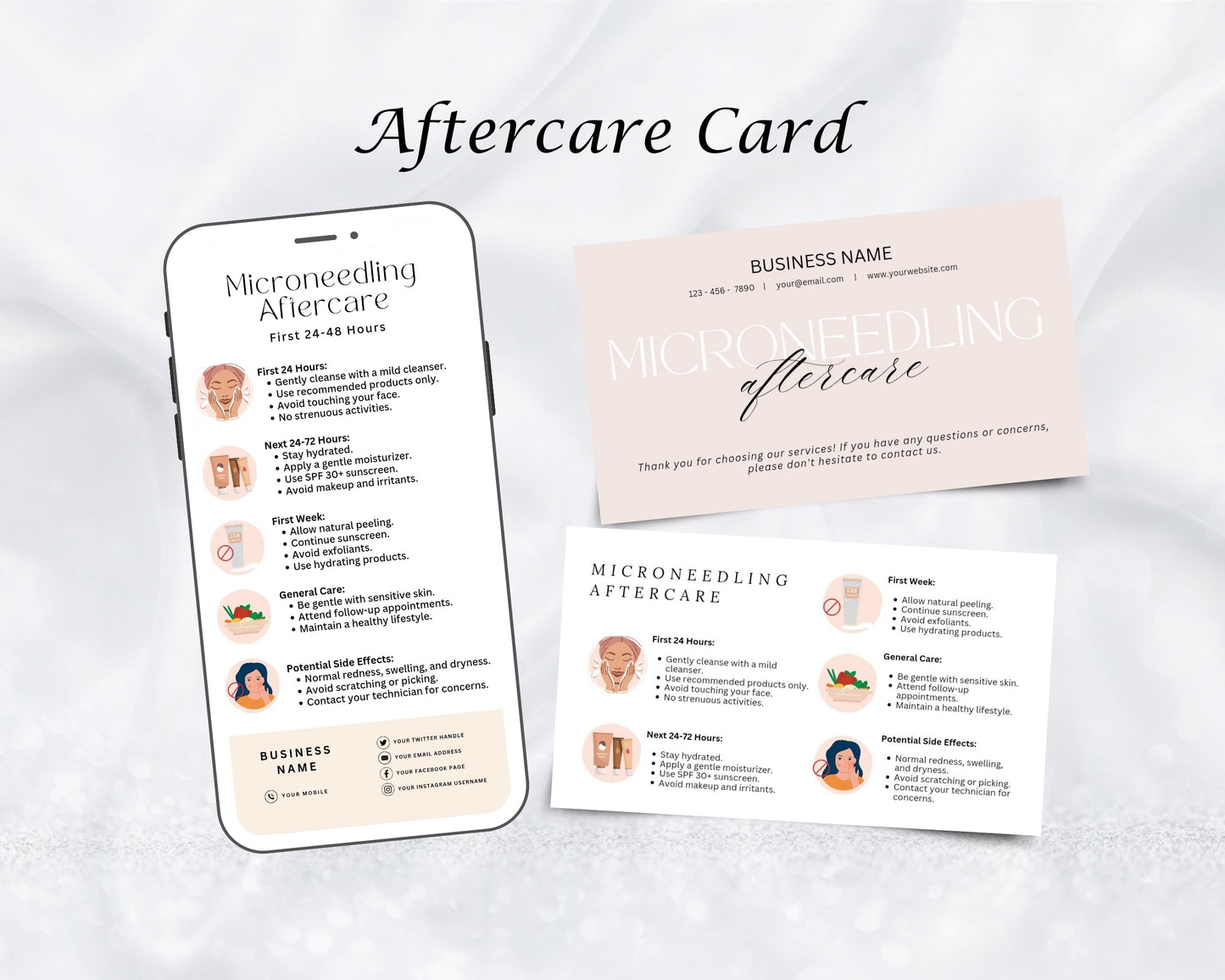 Microneedling Care Card, Aftercare Card, Edit in Canva