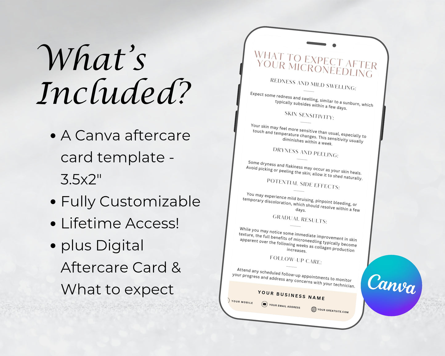 Microneedling Care Card, Aftercare Card, Edit in Canva