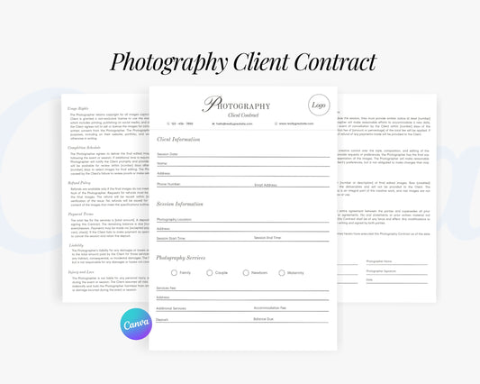 Photography Client Contract Forms, Edit in Canva