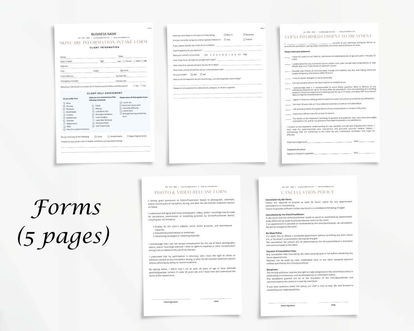 Skincare Form, Consultation form, Client consent form, Editable Canva templates