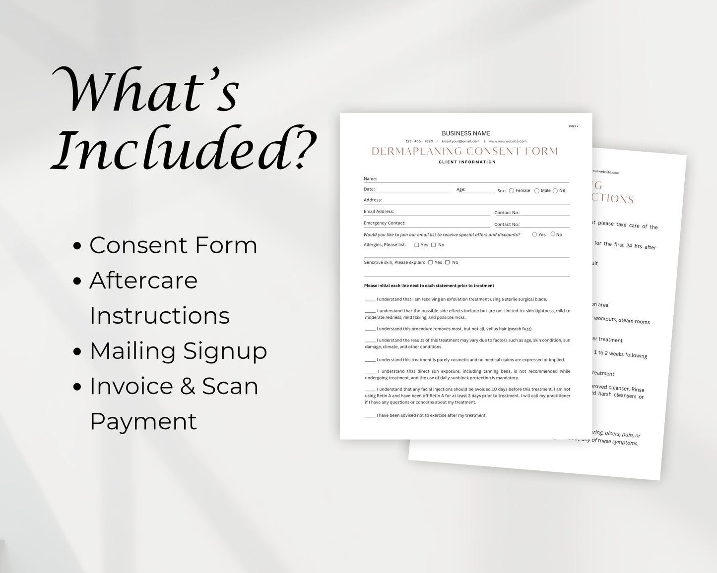 Dermaplanning Form, Consultation form, Client consent form, Editable Canva templates