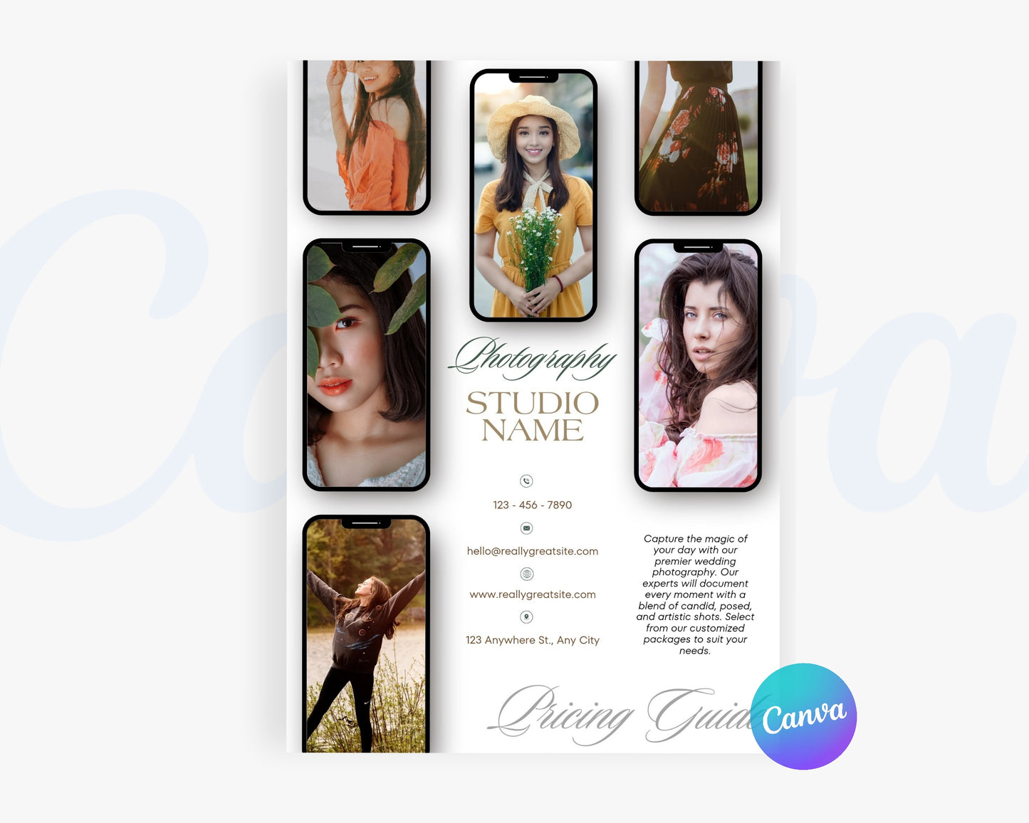 Photography Pricing Guide, Wedding Photography Price List, Edit in Canva - PDP23