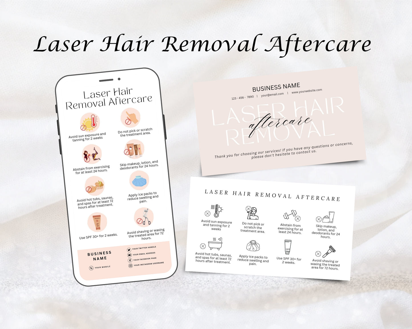 Laser Hair Removal Care Card, Aftercare Card, Edit in Canva