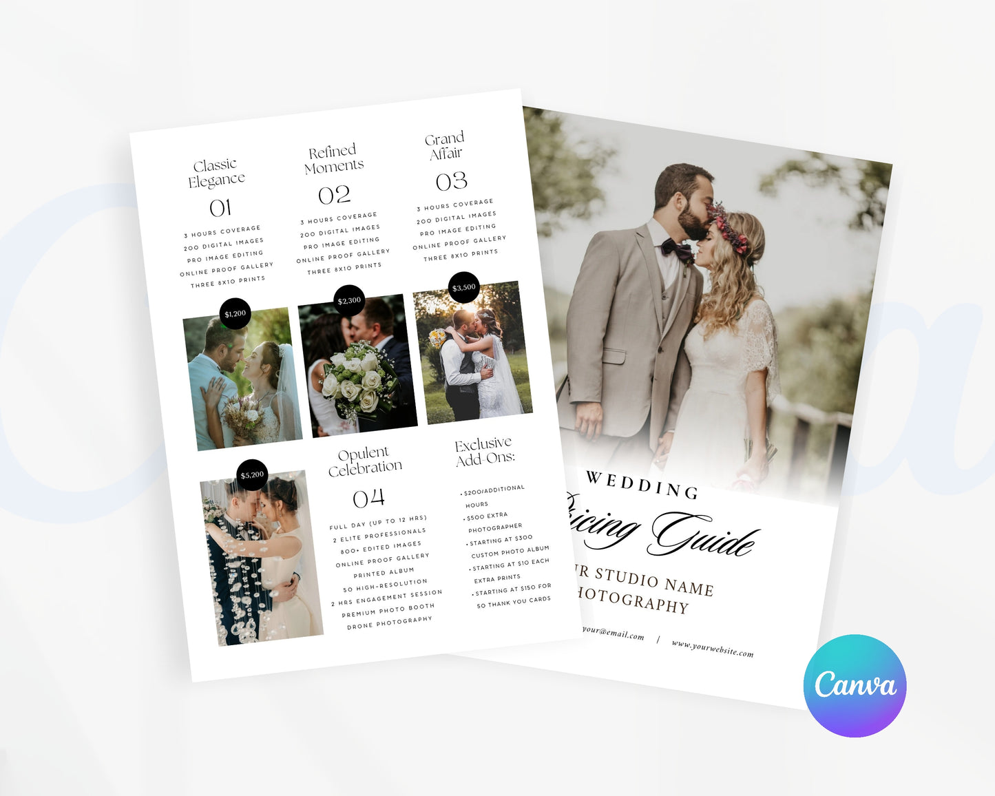 Photography Pricing Guide, Wedding Photography Price List, Edit in Canva - PDP10