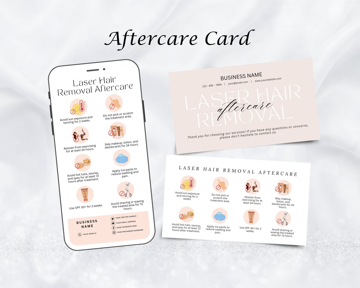 Laser Hair Removal Care Card, Aftercare Card, Edit in Canva