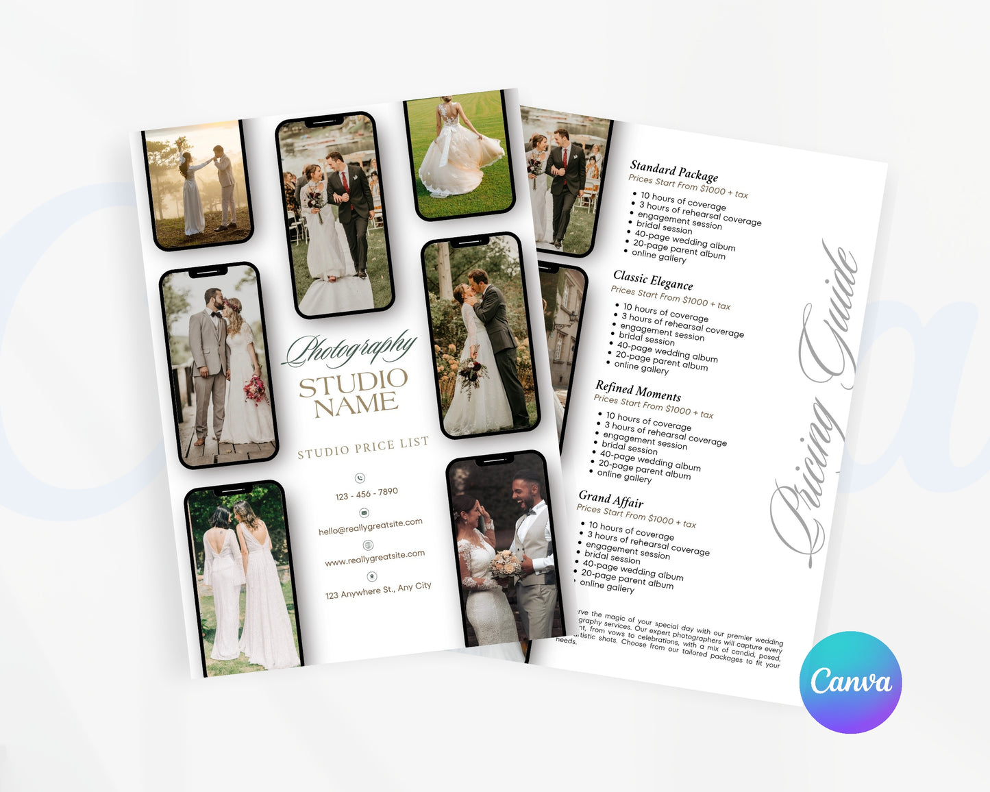 Photography Pricing Guide, Wedding Photography Price List, Edit in Canva - PDP19