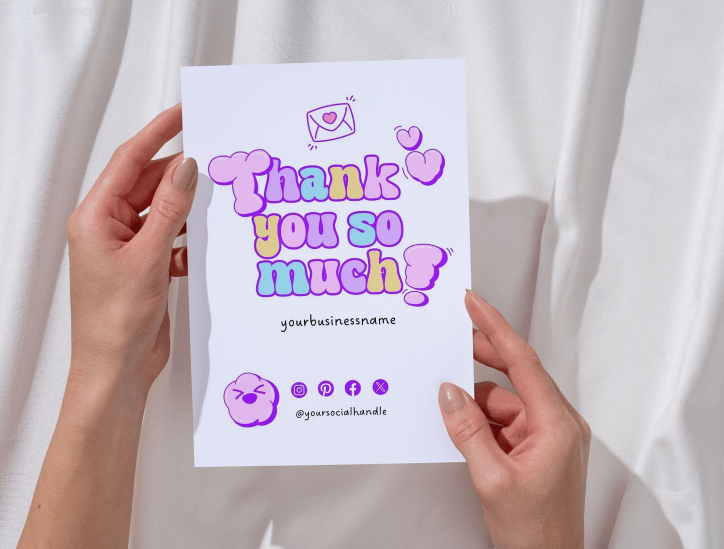 Small Business Printable Kit Canva Templates – Thank You Card, Loyalty Card, Gift Certificate, QR Code Payment Puffy Theme