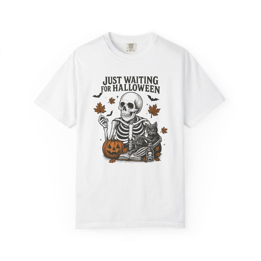 Just waiting for Halloween Unisex Garment-Dyed T-Shirt - Casual Vintage Style for Everyday Wear