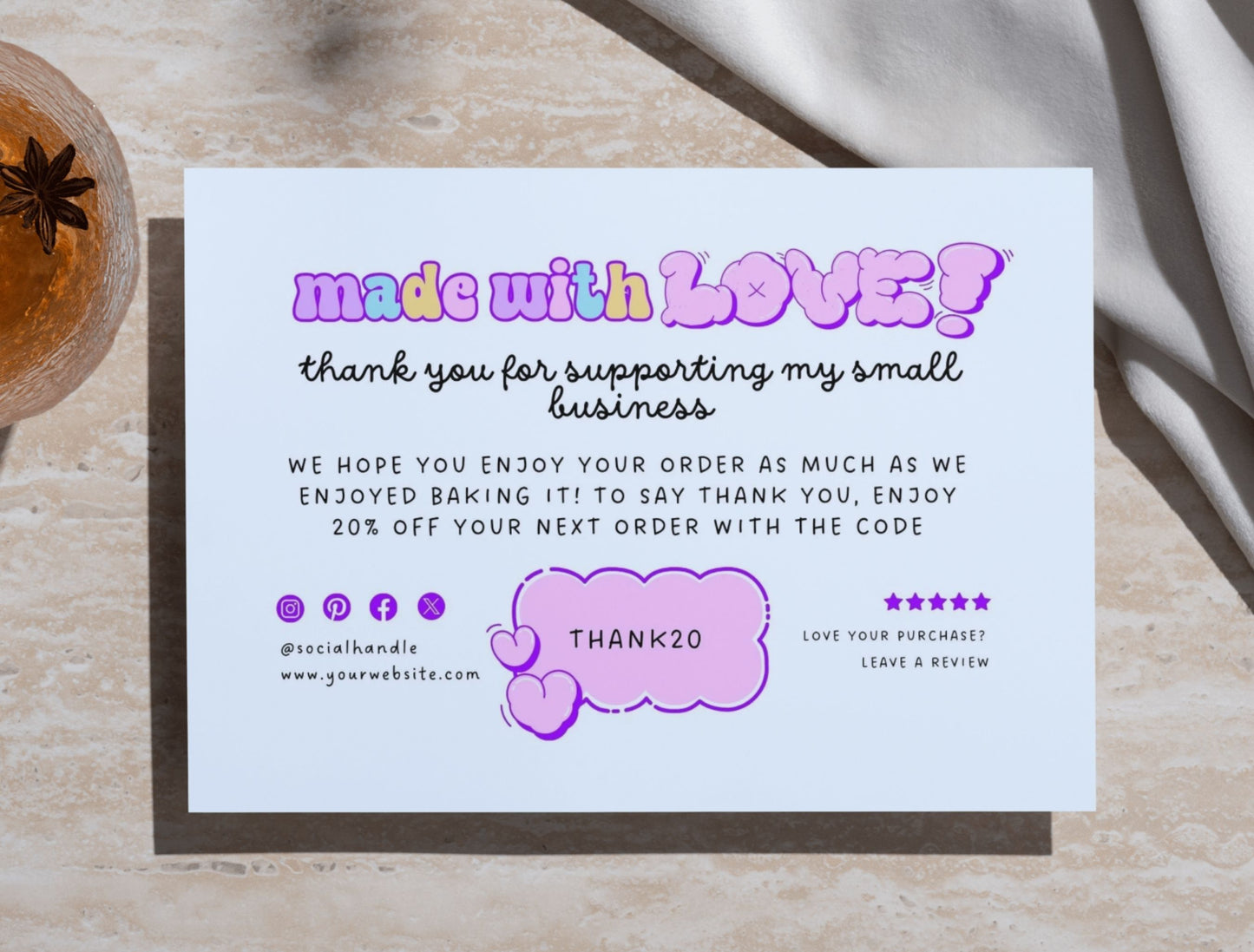 Small Business Printable Kit Canva Templates – Thank You Card, Loyalty Card, Gift Certificate, QR Code Payment Puffy Theme