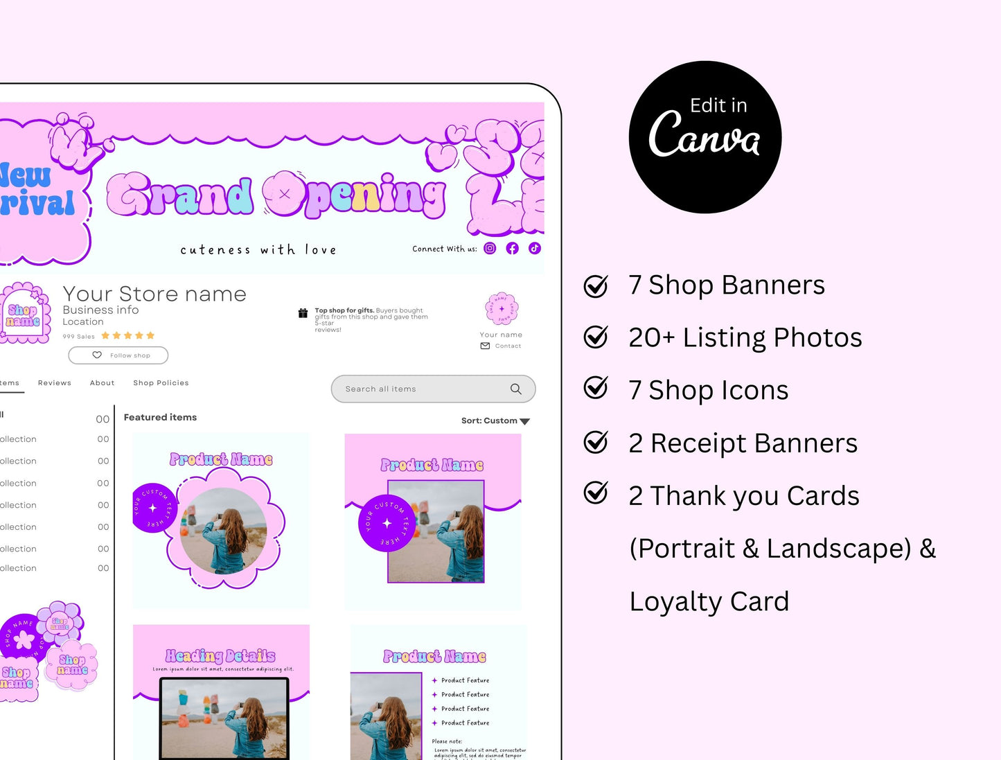 Etsy Shop Kit Puffy Bundle, Editable Canva Templates, Product Listing Photos Mockup, Etsy Seller Store Branding