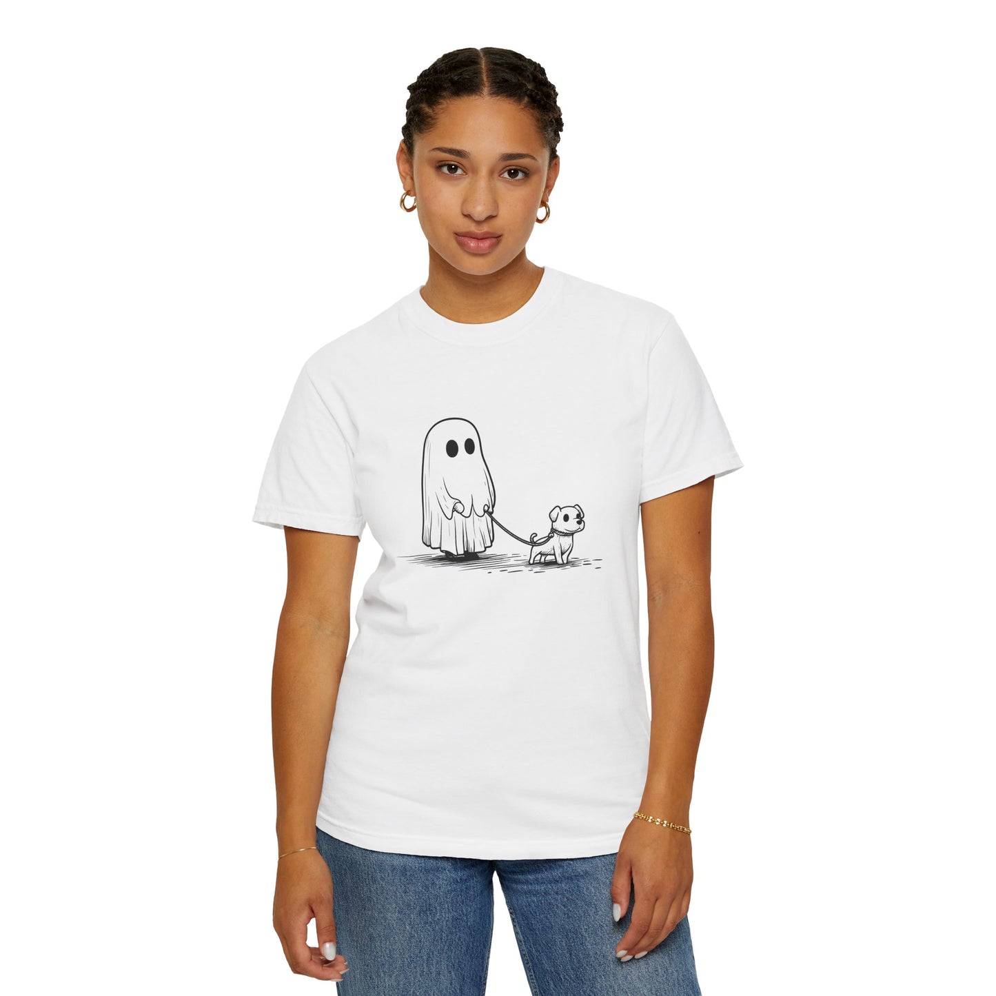 Ghost dog Halloween funny Unisex Garment-Dyed T-Shirt - Casual Vintage Style for Everyday Wear