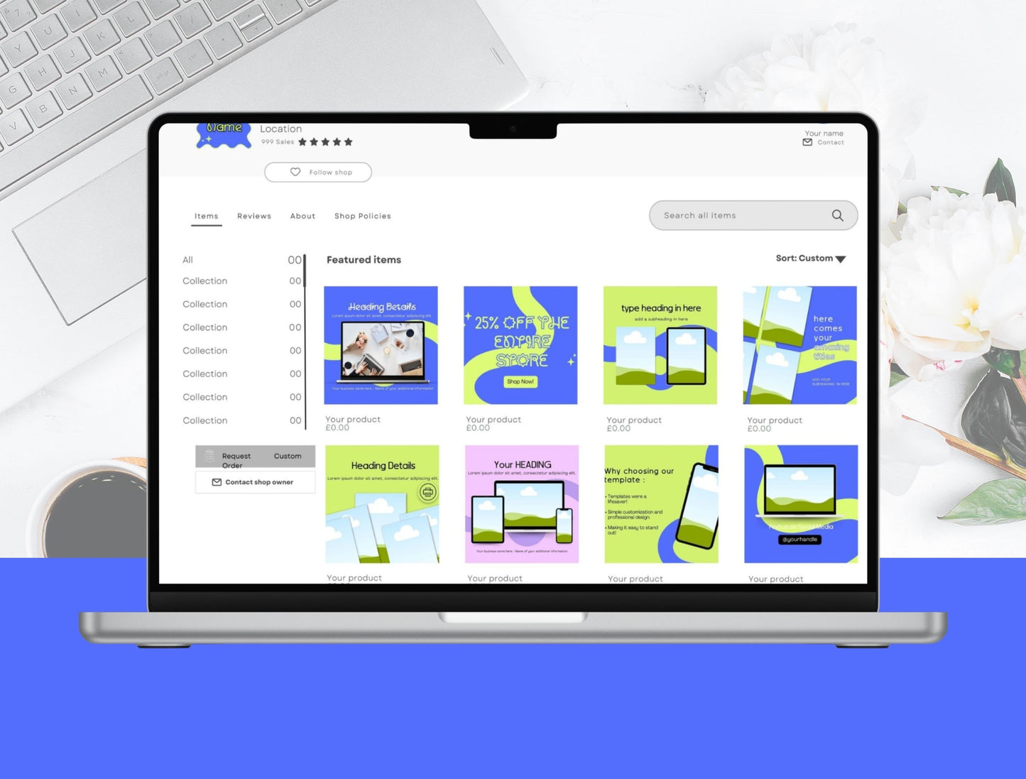 Etsy Shop Kit Glowaves Bundle, Editable Canva Templates, Product Listing Photos Mockup, Etsy Seller Store Branding