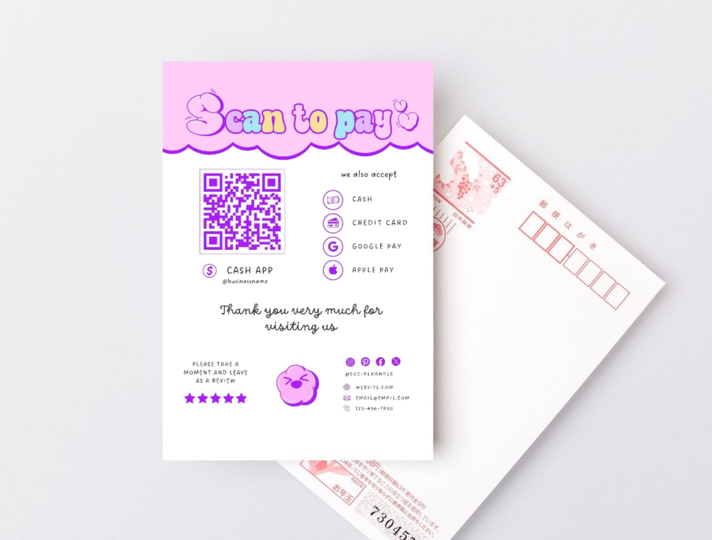 Small Business Printable Kit Canva Templates – Thank You Card, Loyalty Card, Gift Certificate, QR Code Payment Puffy Theme