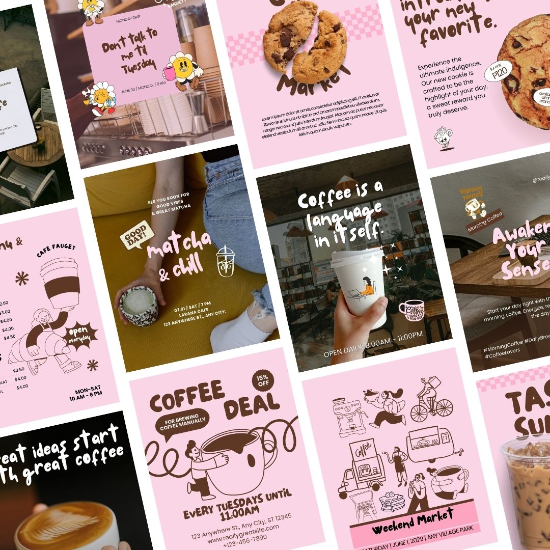 Branding Kit lovebites Editable Canva Templates Business Cards Marketing Posts Sweet Choco Pink Bakery Cafe Theme