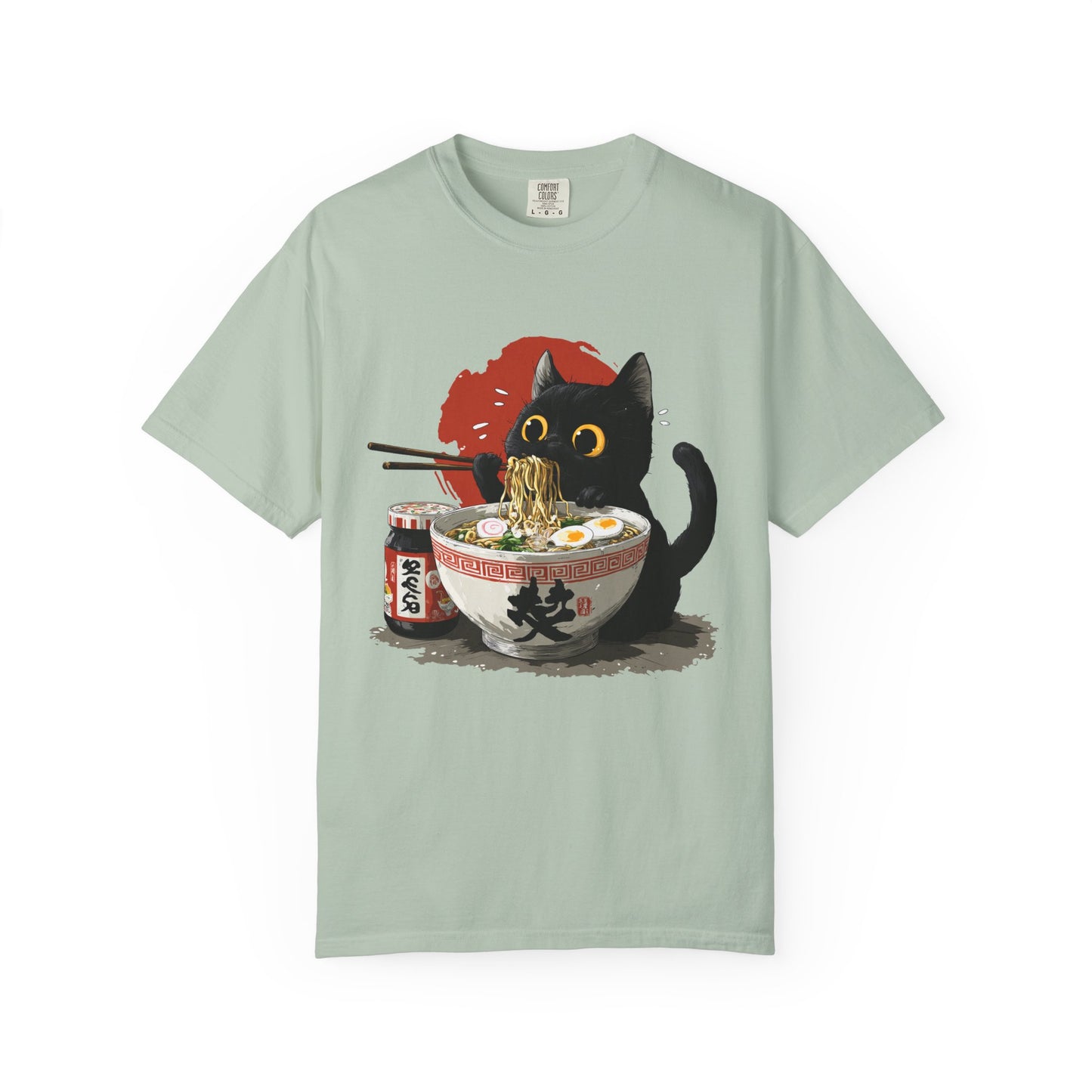 Cat eating ramen noodles Unisex Garment-Dyed T-Shirt - Casual Vintage Style for Everyday Wear