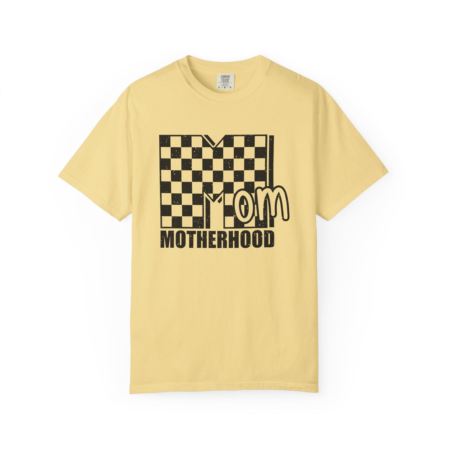 Mom Life Garment-Dyed T-shirt, Unisex Tee, Mother's Day Gift, Casual Wear, Checkerboard Pattern, Comfortable Mom Shirt