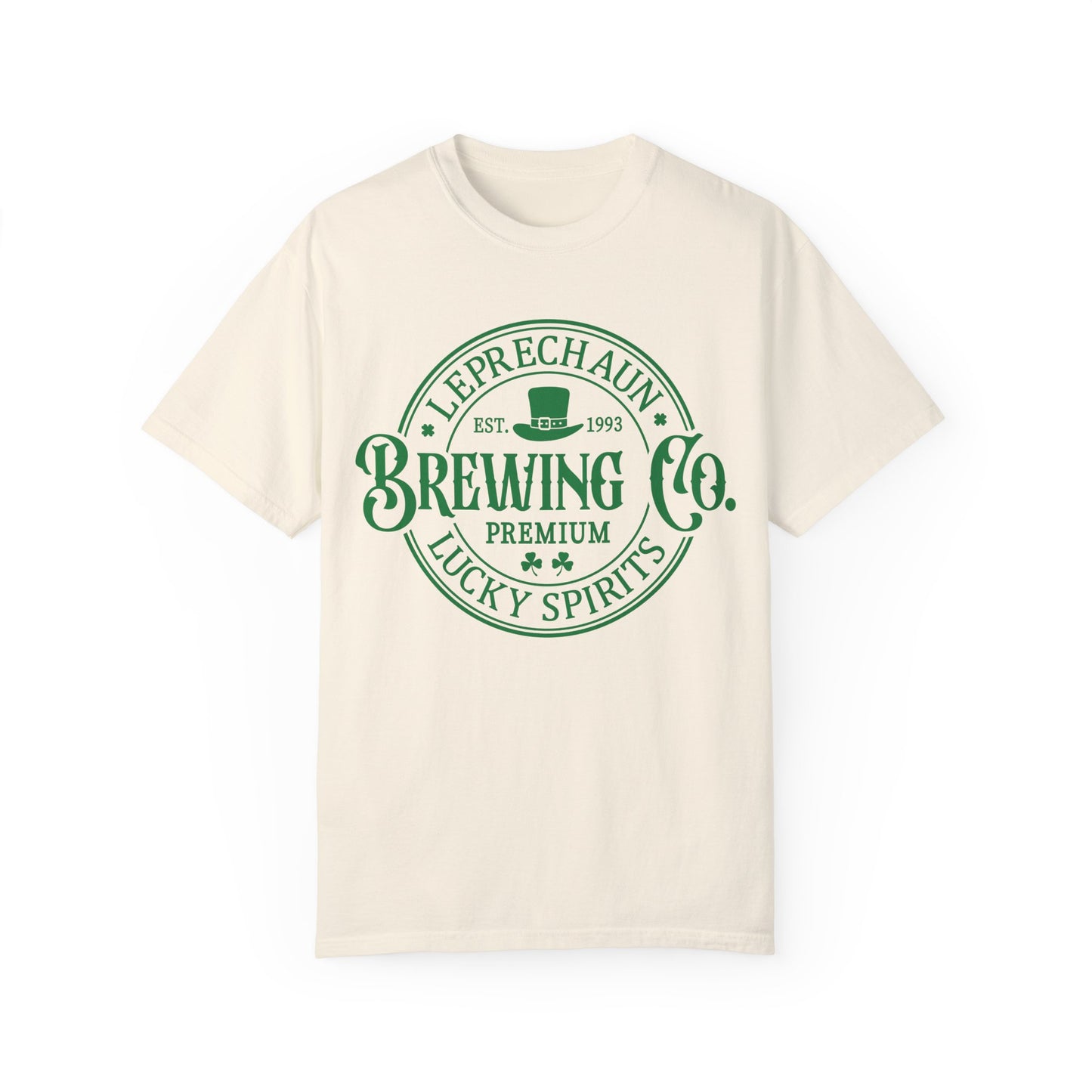 Leprechaun Brewing Co Lucky Spirits Unisex Garment-Dyed T-Shirt - Casual Vintage Style for Everyday Wear