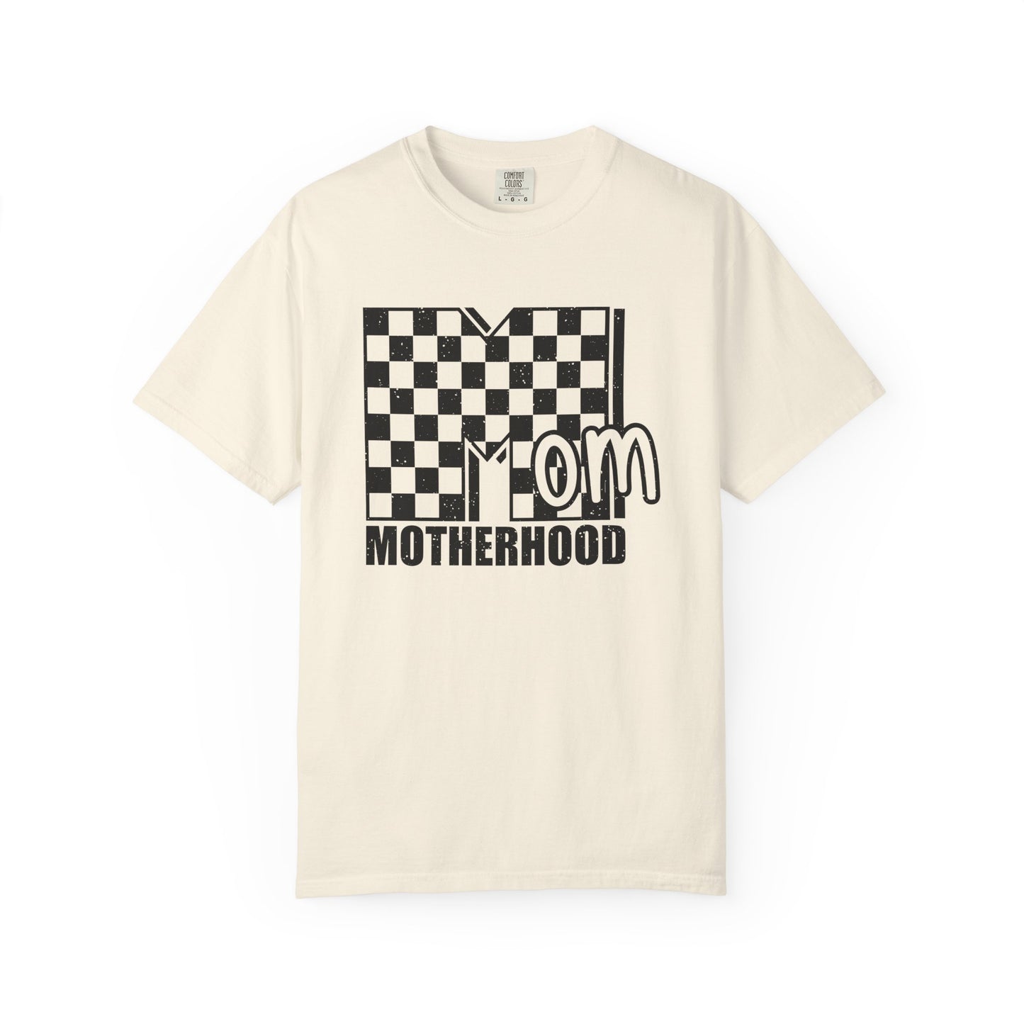 Mom Life Garment-Dyed T-shirt, Unisex Tee, Mother's Day Gift, Casual Wear, Checkerboard Pattern, Comfortable Mom Shirt